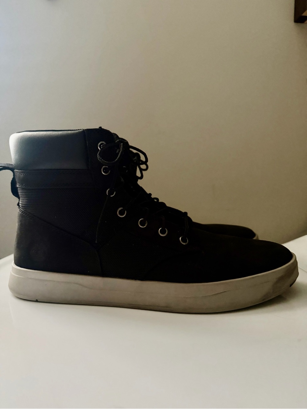 Timberland Black Canvas Boots with Light Gray Sole